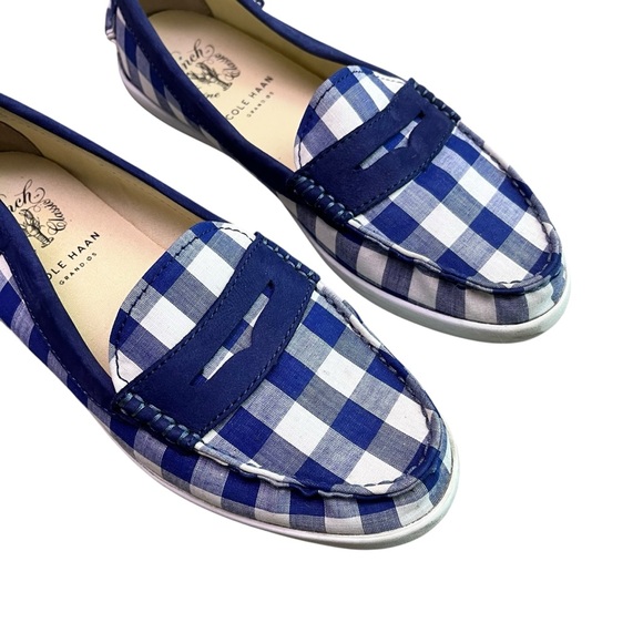 Cole Haan Womens‎ Pinch Weekender Slip On Loafer Shoes Blue Gingham Checked 8.5 - Picture 1 of 14